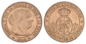 Isabel II (1833-1868). 1/2 céntimo de escudo. 1868. Sevilla. OM. (Cal-680). Ae. 1,25 g. Brillo original. SC-. Est...50,00.
