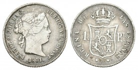 Isabel II (1833-1868). 1 real. 1861. Barcelona. (Cal-350). Ag. 1,32 g. MBC-. Est...15,00.