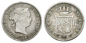 Isabel II (1833-1868). 1 real. 1857. Madrid. (Cal-420). Ag. 1,23 g. MBC-. Est...15,00.