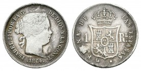 Isabel II (1833-1868). 1 real. 1864. Madrid. (Cal-426). Ag. 1,29 g. Soldadura reparada en el canto a las 12 h. MBC. Est...15,00.