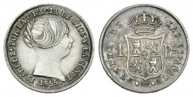 Isabel II (1833-1868). 1 real. 1855. Sevilla. (Cal-437). Ag. 1,33 g. MBC+. Est...35,00.