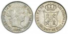 Isabel II (1833-1868). 40 céntimos de escudo. 1868*18-68. Madrid. (Cal-340). Ag. 5,18 g. Bella. Brillo original. EBC+. Est...180,00.