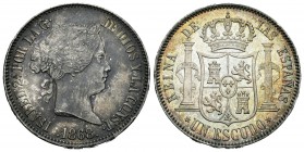 Isabel II (1833-1868). 1 escudo. 1868*18-68. Madrid. (Cal-254). Ag. 12,96 g. Pátina irregular. Brillo original en reverso. EBC+/SC-. Est...300,00.