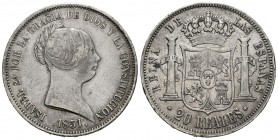 Isabel II (1833-1868). 20 reales. 1851. Madrid. (Cal-172). Ag. 25,96 g. Golpecitos. MBC. Est...100,00.