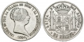 Isabel II (1833-1868). 20 reales. 1854. Madrid. (Cal-174). Ag. 25,86 g.  Golpecito en el canto. MBC+. Est...120,00.