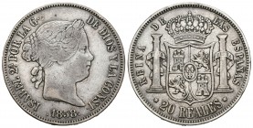 Isabel II (1833-1868). 20 reales. 1858. Madrid. (Cal-180). Ag. 25,79 g. MBC. Est...100,00.