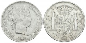 Isabel II (1833-1868). 20 reales. 1864. Madrid. (Cal-186). Ag. 25,70 g. MBC. Est...100,00.