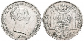 Isabel II (1833-1868). 20 reales. 1854. Sevilla. (Cal-192). Ag. 25,87 g. Golpecitos en canto. MBC+. Est...100,00.