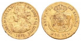 Isabel II (1833-1868). 20 reales. 1861. Madrid. (Cal-119). Au. 1,68 g. MBC-. Est...70,00.