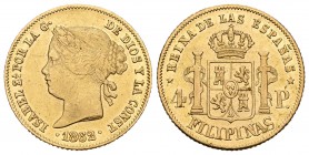 Isabel II (1833-1868). 4 pesos. 1862. Manila. (Cal-126). Au. 6,71 g. Pequeños restos de brillo original. MBC. Est...220,00.
