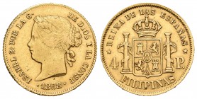 Isabel II (1833-1868). 4 pesos. 1864. Manila. (Cal-128). Au. 6,73 g. MBC+. Est...220,00.