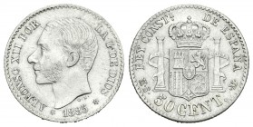 Alfonso XII (1874-1885). 50 céntimos. 1885*8-6. Madrid. MSM. (Cal-65). Ag. 2,48 g. MBC+. Est...15,00.