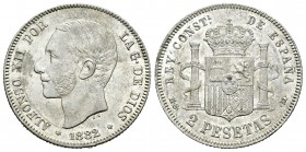 Alfonso XII (1874-1885). 2 pesetas. 1882*18-82. Madrid. MSM. (Cal-50). Ag. 9,99 g. Parte de brillo original. EBC. Est...220,00.