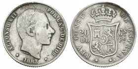 Alfonso XII (1874-1885). 20 centavos. 1883. Manila. (Cal-90). Ag. 5,01 g. BC+. Est...35,00.