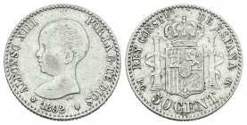 Alfonso XIII (1886-1931). 50 céntimos. 1892*2-2. Madrid. PGM. (Cal-56). Ag. 2,48 g. MBC-. Est...30,00.