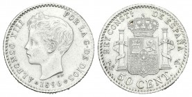 Alfonso XIII (1886-1931). 50 céntimos. 1896*9-6. Madrid. PGV. (Cal-59). Ag. 2,48 g. EBC-. Est...25,00.