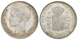 Alfonso XIII (1886-1931). 1 peseta. 1896*18-96. Madrid. PGV. (Cal-41). Ag. 4,99 g. EBC+. Est...75,00.