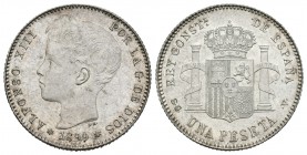 Alfonso XIII (1886-1931). 1 peseta. 1899*18-99. Madrid. SGV. (Cal-42). Ag. 5,08 g. Brillo original. EBC+. Est...65,00.