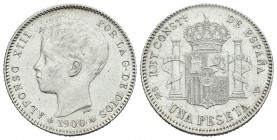 Alfonso XIII (1886-1931). 1 peseta. 1900*19-00. Madrid. SMV. (Cal-44). Ag. 5,04 g. EBC. Est...45,00.