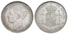 Alfonso XIII (1886-1931). 1 peseta. 1900*19-00. Madrid. SMV. (Cal-44). Ag. 5,00 g. MBC+. Est...20,00.