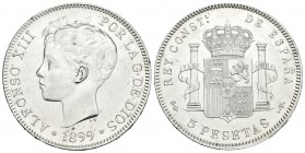 Alfonso XIII (1886-1931). 5 pesetas. 1899*18-99. Madrid. SGV. (Cal-28). Ag. 25,21 g. Brillo original. EBC+. Est...60,00.