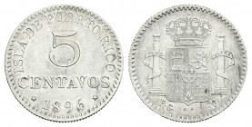 Alfonso XIII (1886-1931). 5 centavos. 1896. Puerto Rico. PGV. (Cal-86). Ag. 1,27 g. MBC+. Est...60,00.