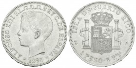 Alfonso XIII (1886-1931). 1 peso. 1895. Puerto Rico. PGV. (Cal-82). Ag. 25,13 g. Rara. EBC-. Est...500,00.