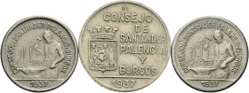 Guerra Civil (1936-1939). 1937. Santander, Palencia y Burgos. (Cal-16). Serie de 3 valores de 1 peseta y 50 céntimos y 50 céntimos PJR. EBC-/EBC. Est....
