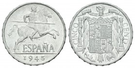 Estado español (1936-1975). 5 céntimos. 1945. Madrid. (Cal-135). Al. 1,17 g. PLVS. SC. Est...10,00.