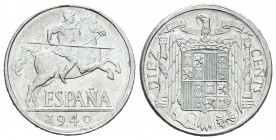 Estado español (1936-1975). 10 céntimos. 1940. Madrid. (Cal-127). 1,89 g. PLVS con "V". SC. Est...120,00.