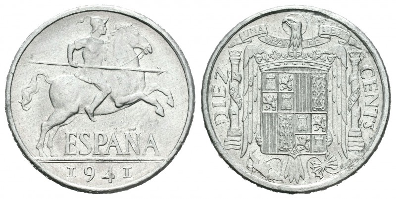 Estado español (1936-1975). 10 céntimos. 1941. Madrid. (Cal-129). Al. 1,86 g. PL...