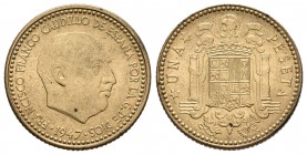 Estado español (1936-1975). 1 peseta. 1947*19-49. Madrid. (Cal-77). 3,41 g. SC. Est...70,00.