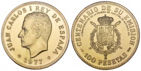 Juan Carlos I (1975-2014). Medalla. 1977*19-77. Madrid. Au. Conmemoración del centenario de la emisión de la moneda de 100 pesetas de Alfonso XIII. 38...