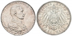 Alemania. Prussia. Wilhelm II. 3 marcos. 1913. Berlín. A. (Km-535). 16,66 g. Golpecitos en el canto. Brillo original. EBC+. Est...35,00.