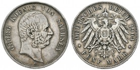 Alemania. Saxony. Georg I. 5 MARCOS. 1904. Muldenhutten. E. (Km-1258). Ag. 27,63 g. MBC/MBC+. Est...50,00.