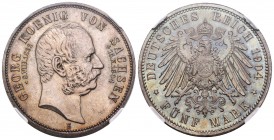 Alemania. Saxony. Georg. 5 marcos.. 1904. Muldenhutten. E. (Km-1262). Ag. Muerte de Georg. Encapsulada por NCG como MS 65. Est...450,00.