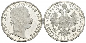 Austria. Franz Joseph I. 1 florín. 1859. Viena. A. (Km-2219). Ag. 12,30 g. Brillo original. SC. Est...30,00.
