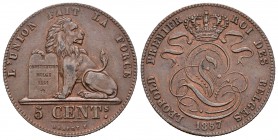 Bélgica. 5 cents. 1857. (Km-5.1). Ae. 9,85 g. EBC-. Est...35,00.