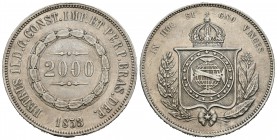 Brasil. Pedro II. 2000 reis. 1853. (Km-466). Ag. 25,48 g. Soldadura en el canto. MBC+. Est...25,00.