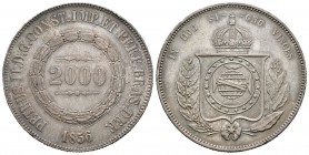 Brasil. Pedro II. 2000 reis. 1856. (Km-466). Ag. 25,39 g. Golpecitos. EBC-. Est...40,00.