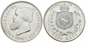 Brasil. Pedro II. 2000 reis. 1889. (Km-485). Ag. 25,49 g. MBC+. Est...40,00.
