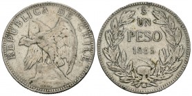 Chile. 1 peso. 1895. Santiago. (Km-152.1). Ag. 20,01 g. Golpecitos en canto. MBC+. Est...25,00.