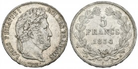 Francia. Louis Philippe I. 5 francos. 1834. Toulouse. M. (Km-749.9). (Gad-678). Ag. 24,93 g. EBC-. Est...50,00.