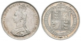 Gran Bretaña. Victoria. 1 shilling. 1887. (Km-761). Ag. 5,63 g. Restos brillo original. Pátina. SC-. Est...50,00.