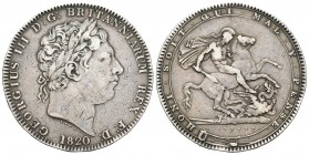 Gran Bretaña. George III. Corona. 1820. (Km-675). Ag. 28,04 g. ANNO REGNI LX en el canto. MBC. Est...70,00.