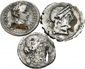 Romano. Lote de 3 denarios forrados, Claudia, Naevia y Tiberio. A EXAMINAR. BC/MBC-. Est...60,00.