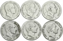 España. Serie completa de 6 monedas de 20 centavos de Manila, 1880, 1881, 1882, 1883, 1884 y 1885. A EXAMINAR. BC-/BC+. Est...70,00.