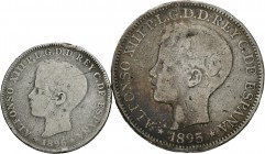 Lote de 2 piezas de Puerto Rico, 40 centavos 1896 y 1 peso 1895. A EXAMINAR. BC. Est...200,00.