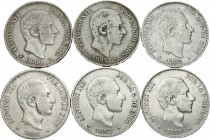 Serie completa de 50 centavos de Manila, 1880, 1881, 1882, 1883, 1884, 1885. Todos los años. Interesante. A EXAMINAR. MBC-/MBC. Est...300,00.