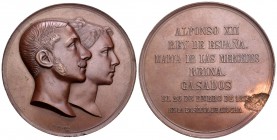 España. Alfonso XII (1874-1885). Medalla. 1879. Madrid. (RAH-757). Ae. 233,36 g. 71 mm. Boda de Alfonso XII Con María de las Mercedes. Grabador G. Sel...